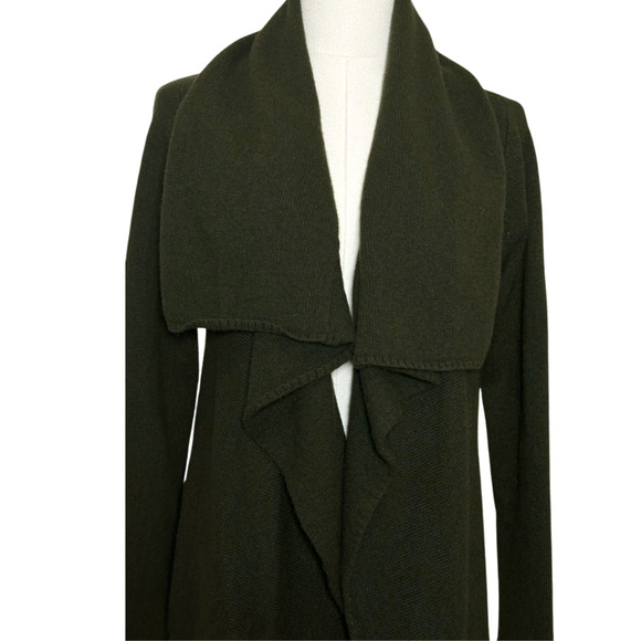 LOFT Forest Green Wool Blend Waterfall Cardigan Small Long Sleeve Quiet Luxury - Picture 2 of 7